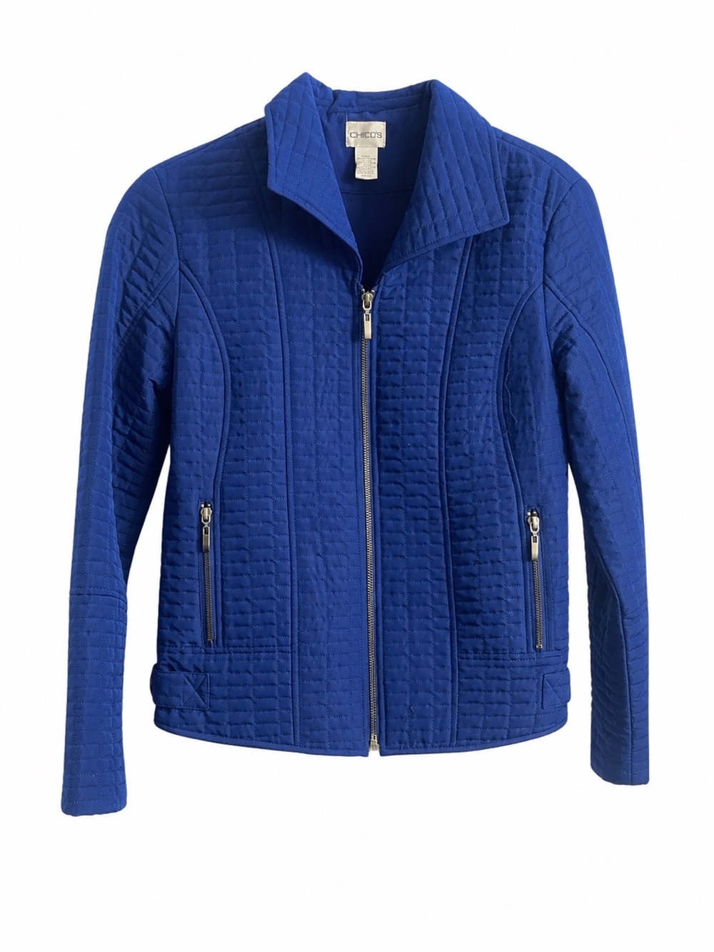 Chico's Cobalt Quilted Zip-Front Bomber Jacket